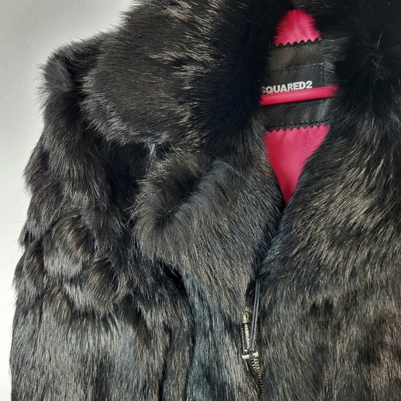 NWT~$1195~DSQUARED2~KIDS 8~BLACK GENUINE LEATHER REAL FUR BIKER MOTO COAT JACKET - Picture 5 of 16